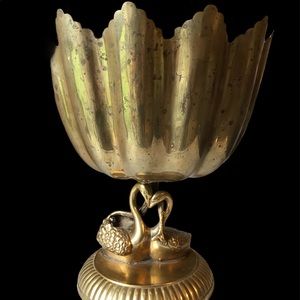 MCM Brass Urn, Embracing Swans on Pedestal